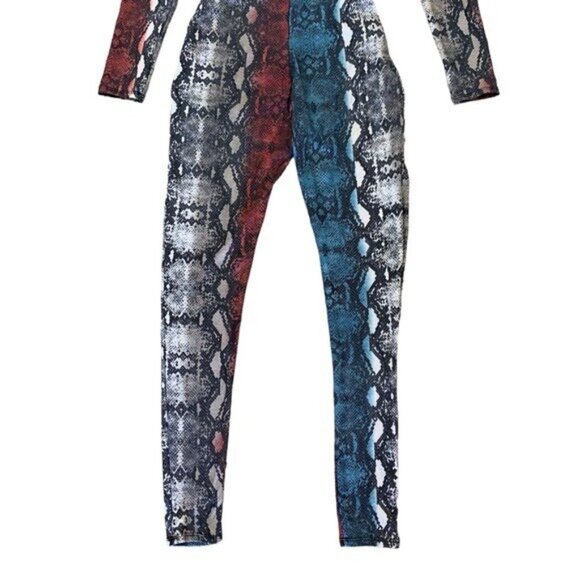 May Pink Snake Print Jumpsuit Small Long Sleeve Bold Y2K Night Out Trendy - Picture 8 of 10